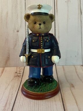 Dress Blues Semper Fi Marine Bear Figurine Collectible Hamilton 5.5" Boxed EUC